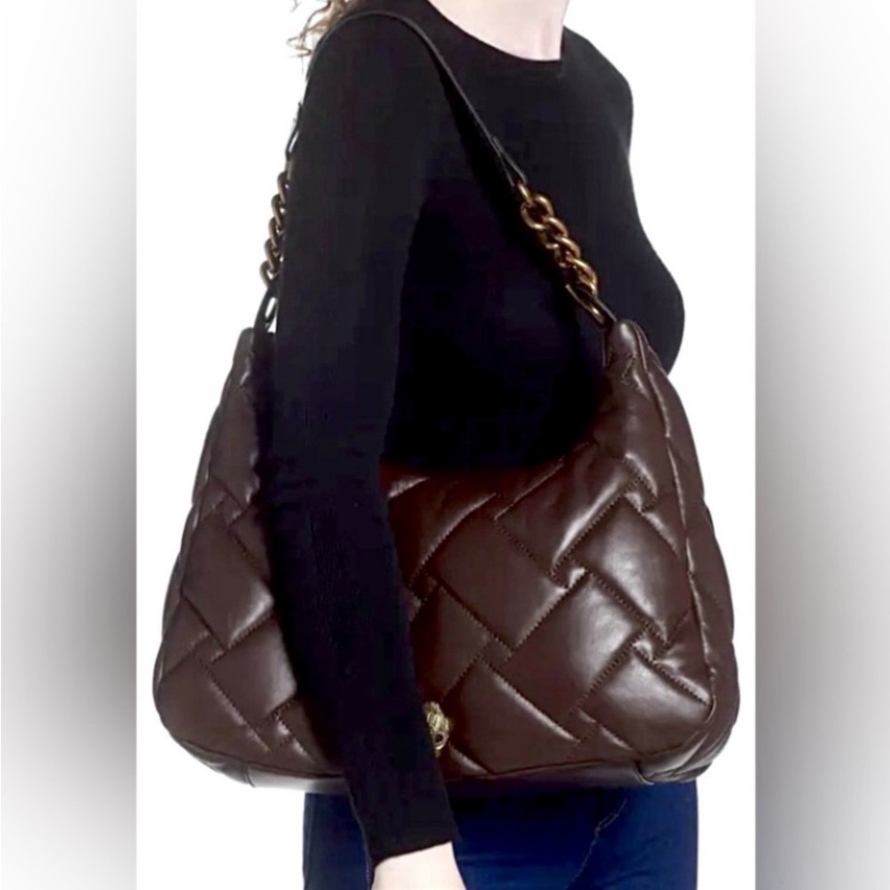 NWT Kensington Large hobo Shoulder quilted leather bag dark brown